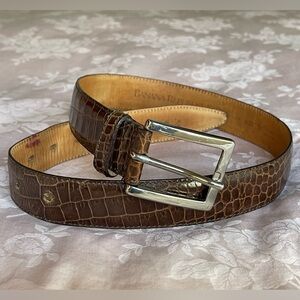 Banana Republic Brown Croc-Embossed Leather Belt with Silver Buckle